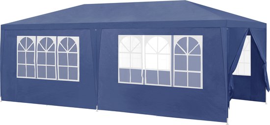 Tente de pavillon avec 6 parois latérales 6x3x2,55 m bleu foncé