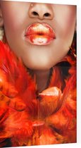 Vrouw in Orange veren - Foto op Plexiglas - 40 x 60 cm