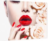 Vrouw met rode lippen - Foto op Plexiglas - 80 x 60 cm