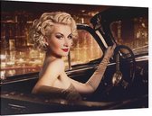 Glamour Dame in haar auto - Foto op Canvas - 90 x 60 cm
