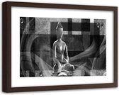 Foto in frame , Boeddha in rook , 120x80cm , Grijs , Premium print
