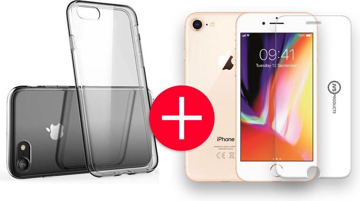 Hoesje geschikt voor iPhone 8 + Screenprotector - Transparant - Hoes - Cover - Case - Screenprotector kit
