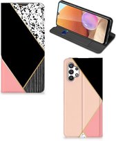 Bookcase Hoesje Geschikt voor Samsung Galaxy A32 5G Enterprise Editie | Geschikt voor Samsung A32 4G Smart Cover Black Pink Shapes