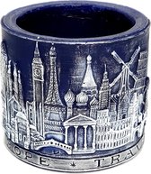 Rond blauw Europa travel wax windlicht 95/100 (incl. 1 theelicht erin)