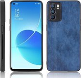 Voor OPPO Reno6 5G Schokbestendig Naaien Koe Huid Textuur PC + PU + TPU Case (Blauw)