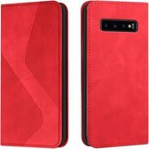 Voor Samsung Galaxy S10 Skin Feel Magnetisch S-type Effen Kleur Horizontale Flip Lederen Case met Houder & Kaartsleuf & Portemonnee (Rood)