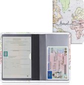 kwmobile hoes voor kentekenbewijs en rijbewijs - Omslag met pasjeshouder in zwart / meerkleurig - Imitatieleer - Travel Wereldkaart design