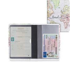 kwmobile hoes voor kentekenbewijs en rijbewijs - Omslag met pasjeshouder in zwart / meerkleurig - Imitatieleer - Travel Wereldkaart design