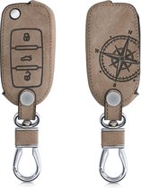 kwmobile autosleutel hoesje voor VW Skoda Seat 3-knops autosleutel - Autosleutel behuizing in bruin - Vintage Kompas design