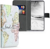 kwmobile telefoonhoesje voor Samsung Galaxy A52 / A52 5G / A52s 5G - Hoesje met pasjeshouder in zwart / meerkleurig - Travel Wereldkaart design