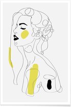 JUNIQE - Poster One Line Girl Part 2 -20x30 /Geel & Wit