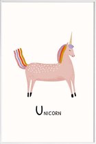 JUNIQE - Poster met kunststof lijst Unicorn -13x18 /Roze