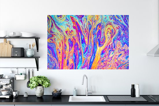 Muursticker Art psychédélique - Art psychédélique aux multiples couleurs - 120x80 cm - film adhésif autocollant - sticker mural repositionnable