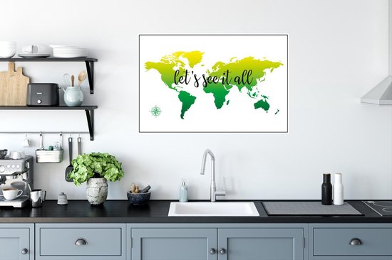 Stickers muraux - Wereldkaart - Vert - Boussole - 90x60 cm - Film adhésif