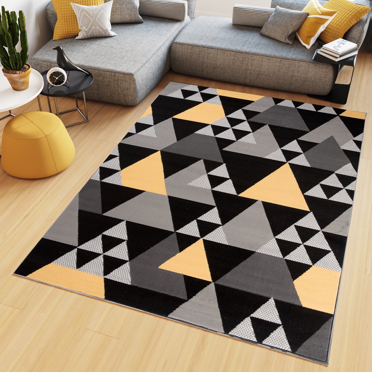 Tapiso Maya Vloerkleed Zwart Geel Woonkamer Kleed Tapijt Maat- 180x250