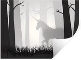 Muurstickers - Sticker Folie - Een illustratie van een eenhoorn in een mistig bos - Meisjes - Kind - Kids - 160x120 cm - Plakfolie - Muurstickers Kinderkamer - Zelfklevend Behang XXL - Zelfklevend behangpapier - Stickerfolie