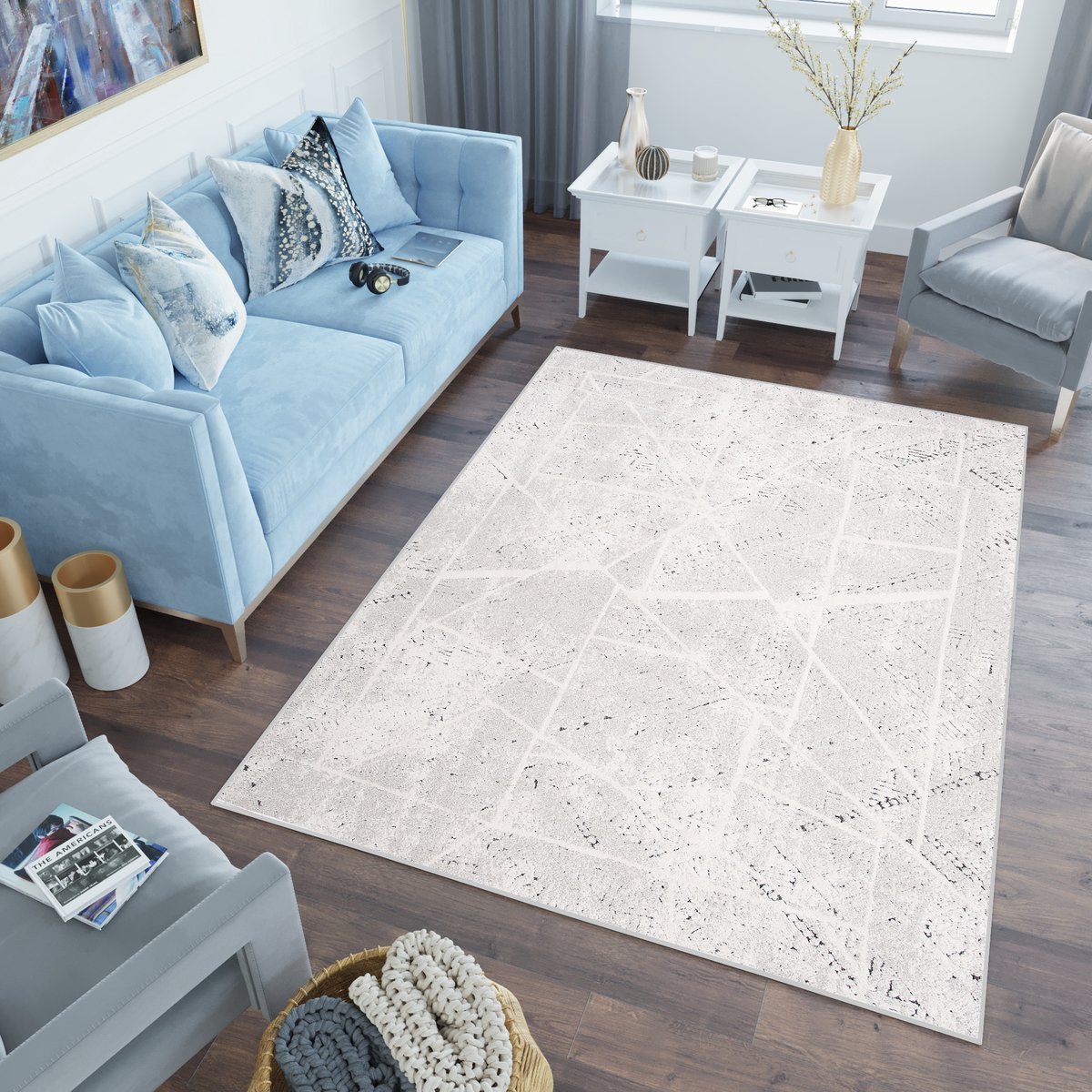 Tapiso Lotus Vloerkleed Creme Lijnen Woonkamer Laagpolig Tapijt Maat- 80x150