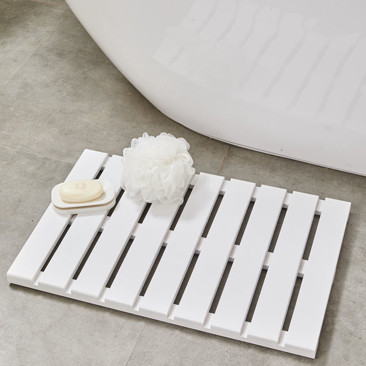 Badmat - Bamboe - Douchemat antislip - Voor in douche of bad - Houten - Douchemat - Badkamer mat - Saunamat - Wit — cadeau in Wonen & Interieur - foto 2