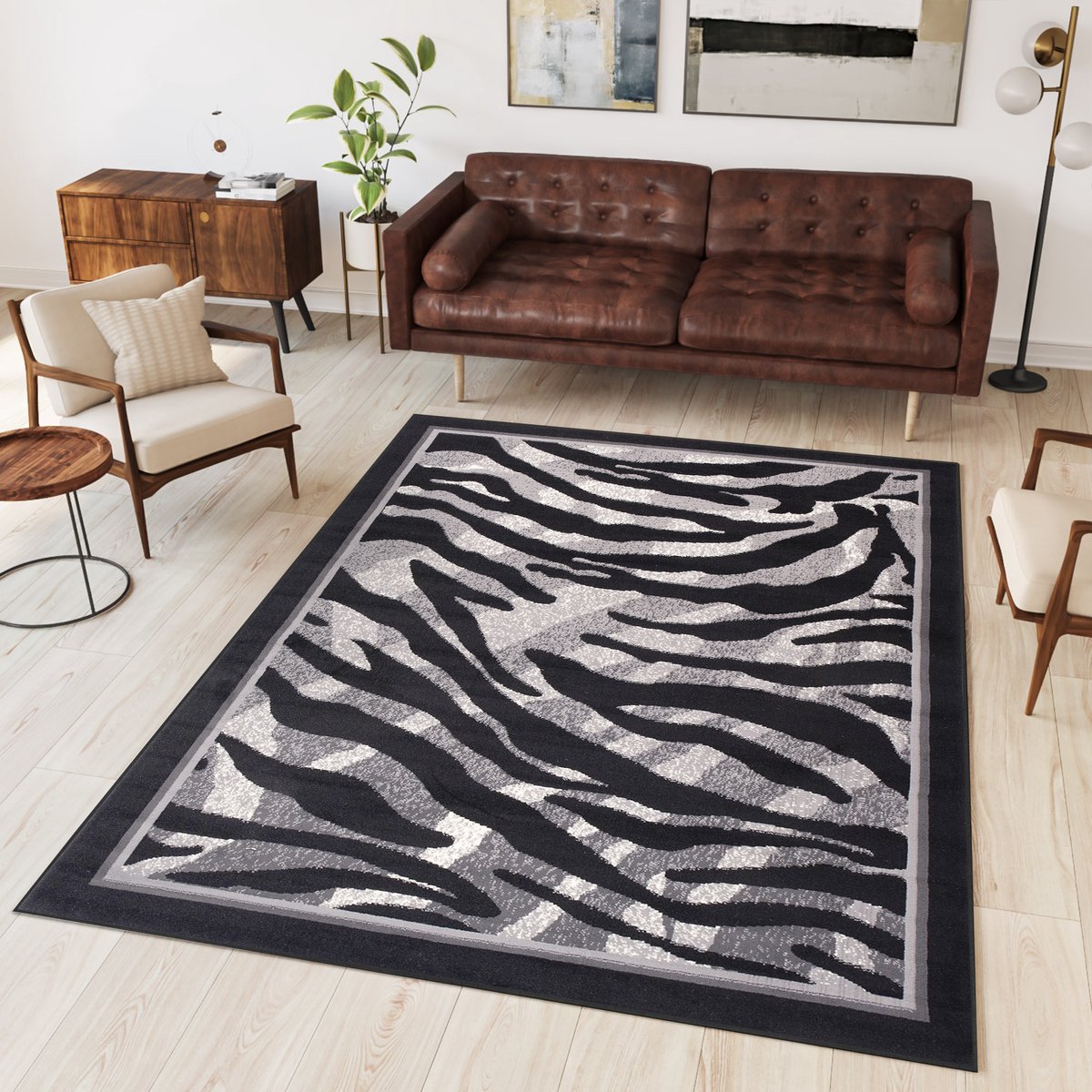 Tapiso Dream Vloerkleed Grijs Modern Zebra Dierenprint Woonkamer Tapijt Maat- 160x230 Grijs Zwart 3