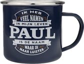 Mok - Top vent - Paul - Geëmailleerd - Gevuld met een verpakte toffeemix - In cadeauverpakking