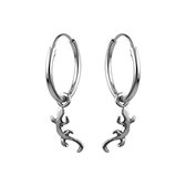 Zilveren oorbellen | Oorring met hanger | Zilveren oorringen met hanger, salamander