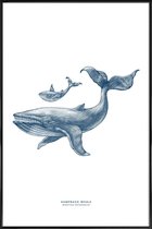 JUNIQE - Poster in kunststof lijst Humpback Whale II -40x60 /Blauw