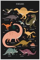 JUNIQE - Poster in kunststof lijst Dinosaurusvrienden – donkere
