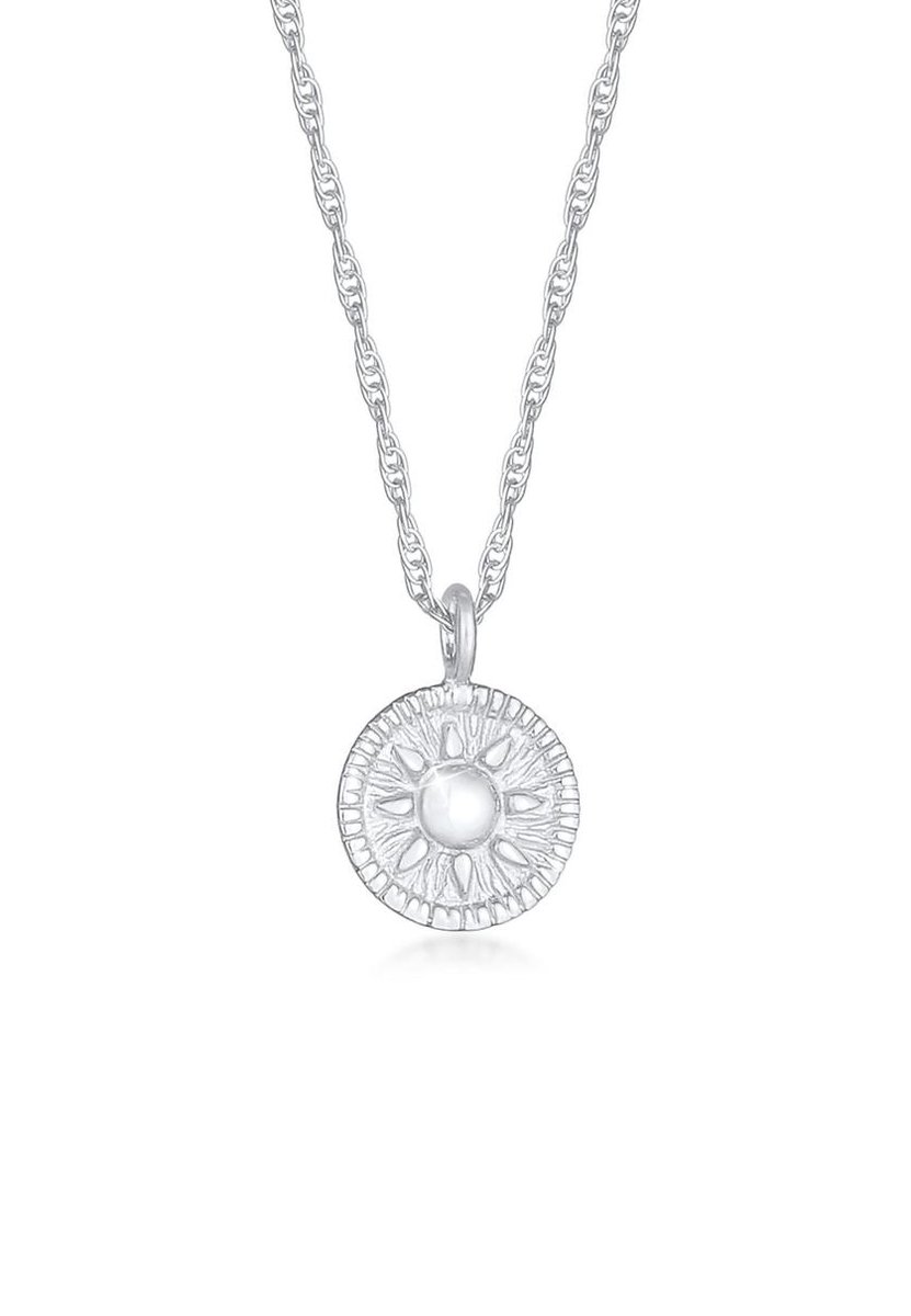 Elli - Halsketting - Dames Koord Munt Hanger Rond Zon Vintage Trend in 925 Sterling Zilver - Dames