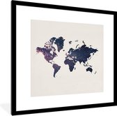 Fotolijst incl. Poster - Wereldkaart - Roze - Glitter - 40x40 cm - Posterlijst