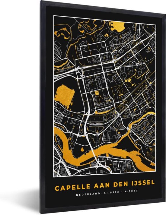 Fotolijst incl. Poster - Stadskaart - Capelle aan den IJssel - Goud - Zwart - 40x60 cm - Posterlijst - Plattegrond