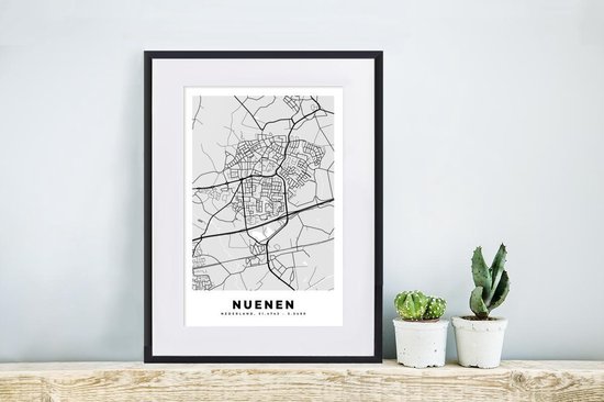 Affiche avec cadre Plan de la ville - Nuenen - Grijs - Wit - 30x40 cm