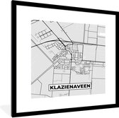 Fotolijst incl. Poster - Stadskaart - Klazienaveen - Grijs - Wit - 40x40 cm - Posterlijst - Plattegrond
