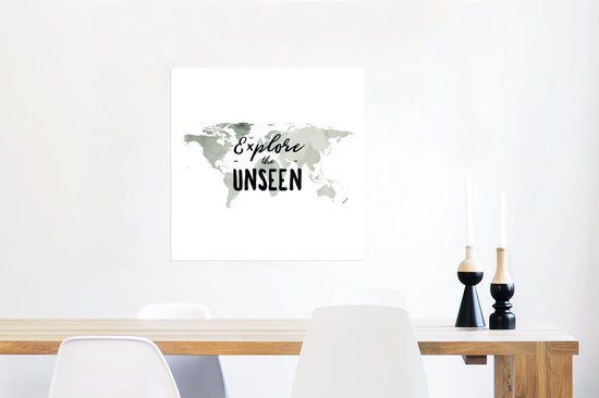 Décoration murale - Wereldkaart - Aquarelle - Citation - 50x50 cm - Affiche