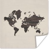 Poster Wereldkaart - Bruin - Hout - 75x75 cm