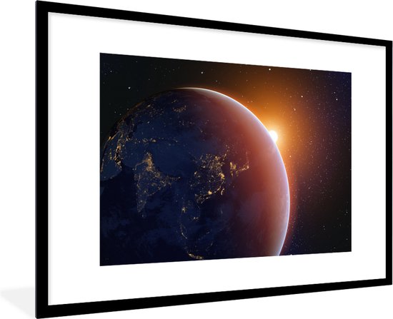 Fotolijst incl. Poster - Zonsopgang boven de aarde - 90x60 cm - Posterlijst