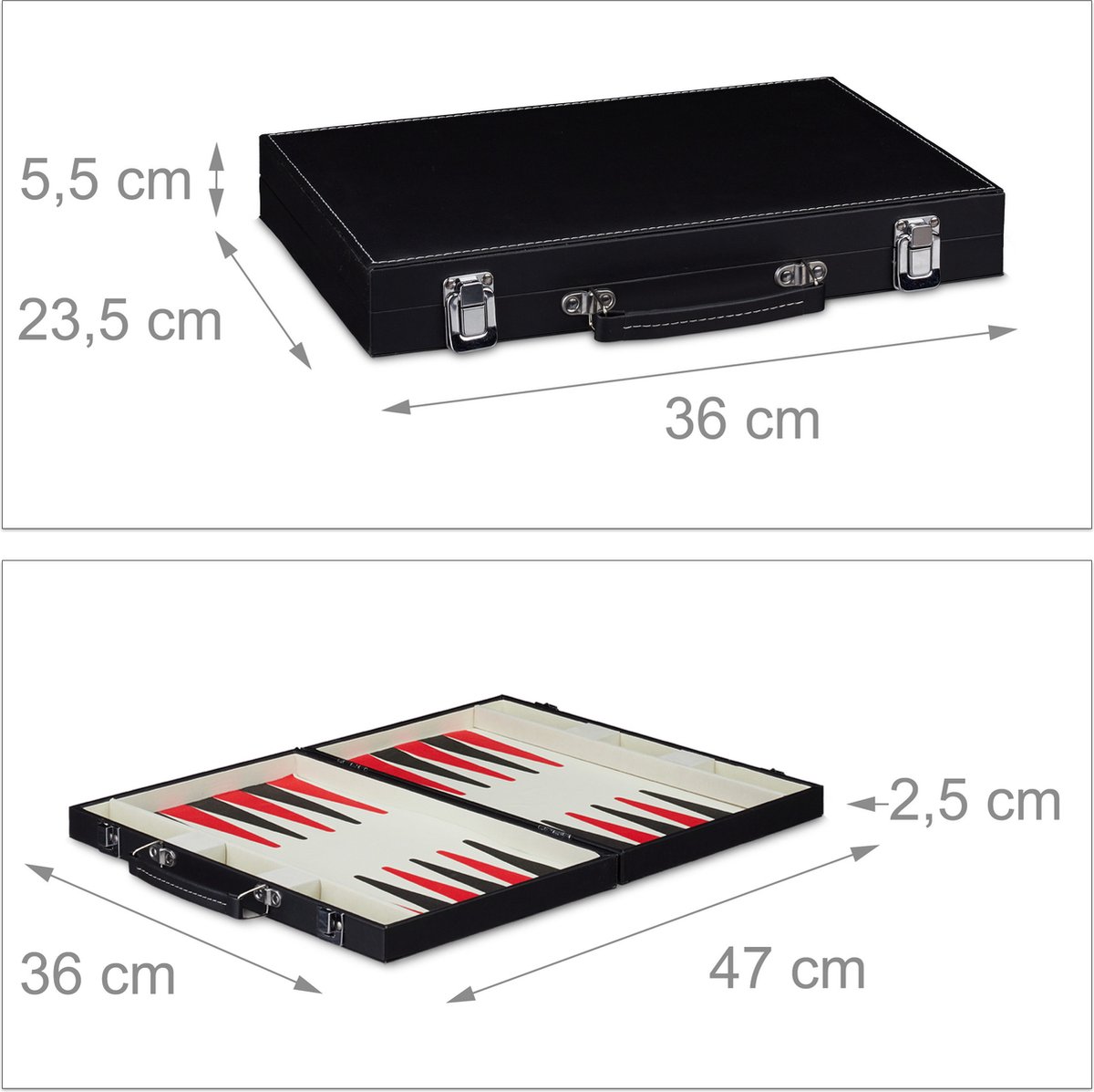 Valise De Backgammon – 44 X 27 Cm, Avec Pierres, Dés, Dé Doppler, Fermeture éclair, Poignée – Voyage Et Maison