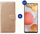 BixB Samsung A42 5G hoesje - Met 3x screenprotector / tempered glass - Book Case Wallet - Goud