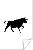 Illustration Zwart et blanc d'un taureau 40x60 cm