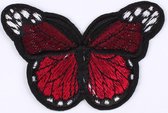 Grote Vlinder - Strijk Embleem Patch - Verschillende Kleuren - 7 x 4,5 cm - Donker Rood