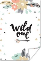 Poster Quotes - Wild one - Bloemen - Meisje - Kinderen - 60x90 cm