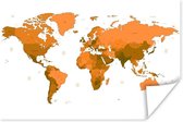 Poster Wereldkaart - Oranje - Simpel - 30x20 cm