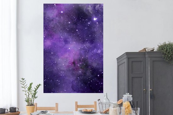 Poster 120x180 cm - Waterverf - Sterren - Paars - Posters - Kamer decoratie - Wanddecoratie woonkamer - Muurdecoratie slaapkamer XXL