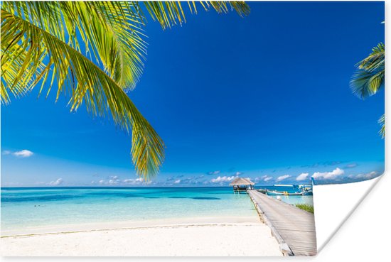 Lange steiger met de parelwitte stranden op Bora Bora Poster 90×60 cm – Foto print op Poster (wanddecoratie woonkamer / slaapkamer) / Oceanië Poster