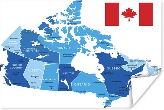 Poster Illustratie van een blauwe kaart van Canada - 80x60 cm