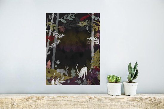 Une illustration d'une forêt dans la nuit poster 30x40 cm - petit - Tirage photo sur Poster (décoration murale salon / chambre) / Arbres Poster