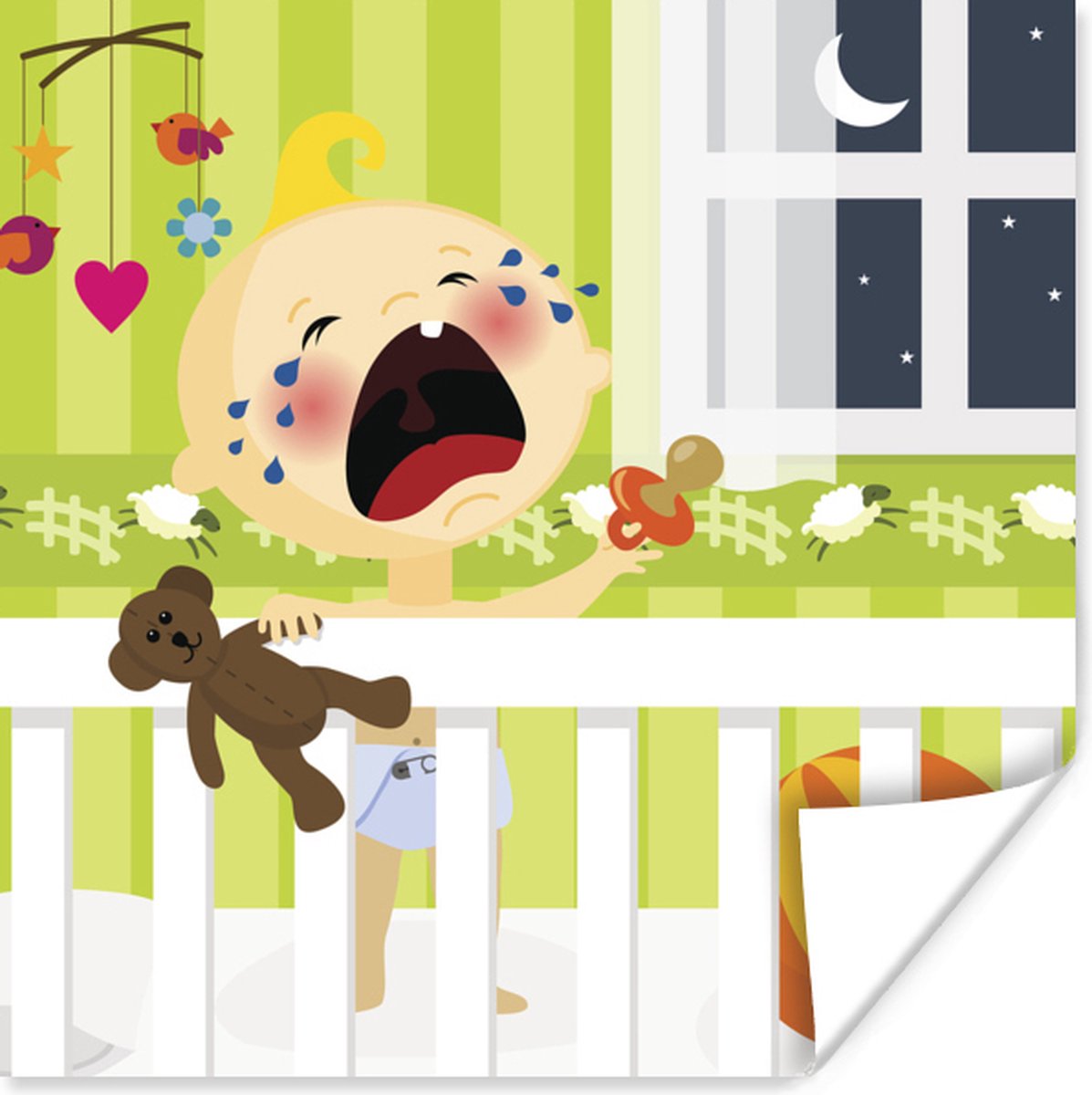 Poster tekening van een huilend kind in de kinderkamer 30x30 cm