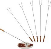barbecue spiesen - set van 6 - houten greep - 80 cm lang - rvs - zilver/natuur