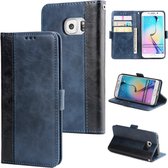 Voor Galaxy S6 Edge Retro Texture Contrast Kleur Splicing Horizontaal Flip TPU + PU lederen tas met kaartsleuven & houder & portemonnee (blauw)