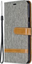 Kleurafstemming Denim Texture Leather Case voor LG Stylo 5, met houder & kaartsleuven & portemonnee & lanyard (grijs)
