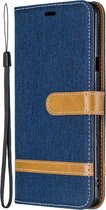 Kleurafstemming Denim Texture Leather Case voor LG Stylo 5, met houder & kaartsleuven & portemonnee & lanyard (donkerblauw)